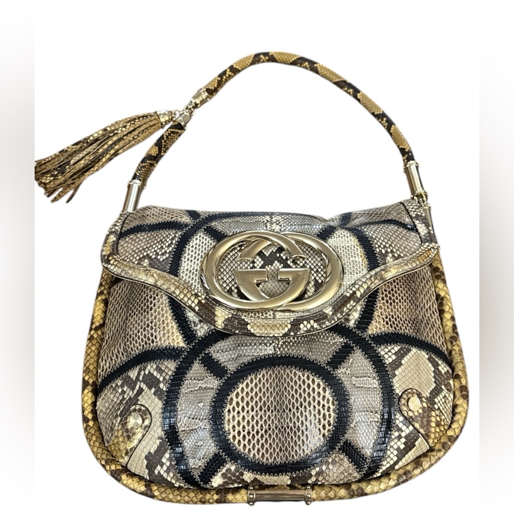 Gucci Britt Gg Patchwork Crocodile/Python/Authent… - image 1